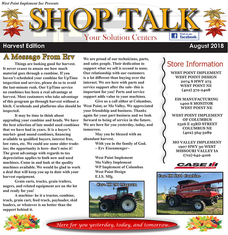 Shop Talk West Point Design Inc. West Point, NE Specializing in