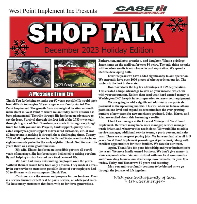 West Point Implement Shop Talk Holiday Edition 2023