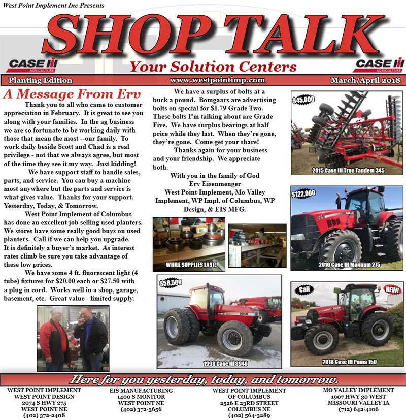 Shop Talk West Point Implement West Point, NE Specializing in